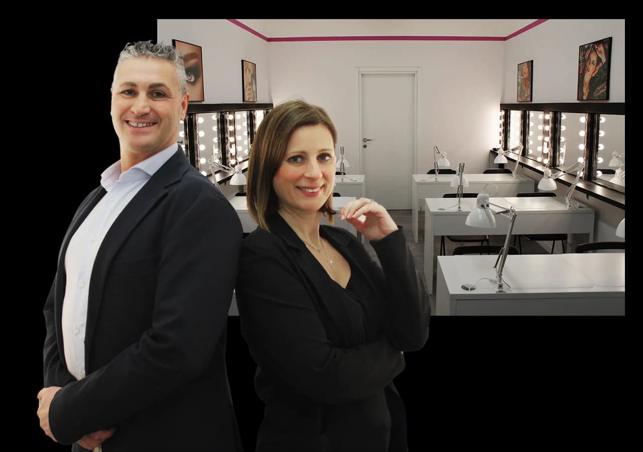 Christian e Barbara presso l'accademia BeautyLine